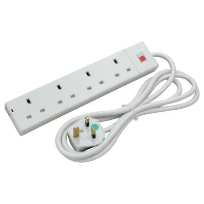 UK Mains 4 Way Gang Socket Power Strip White 5m